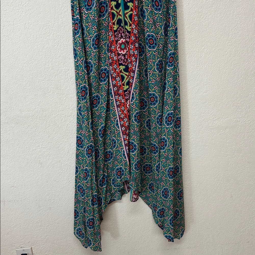 Anthropologie Teal & Red Asymmetrical Boho Maxi Dress - Picture 2 of 3